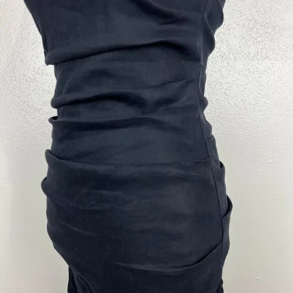 Nicole Miller Artelier Dress Women 4 Black Sleeveless Midi Drape Solid LBD Linen - Picture 10 of 14